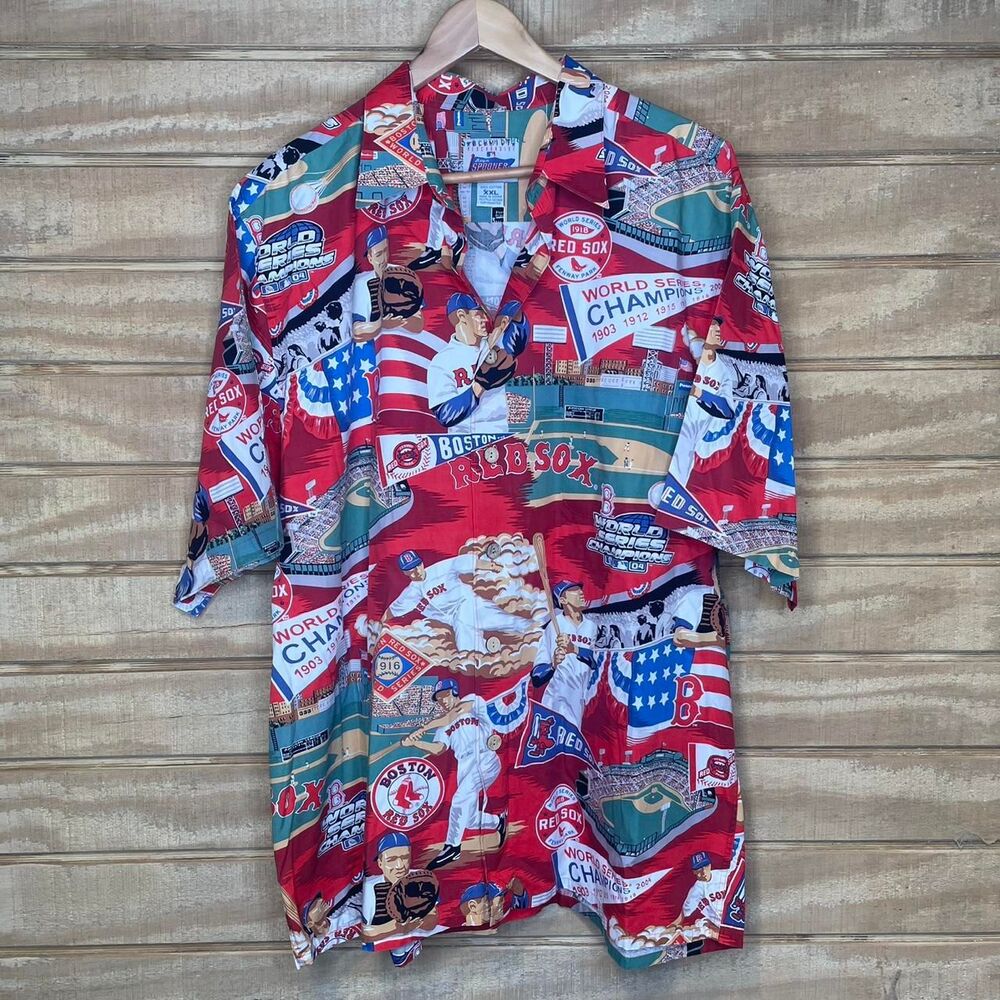 Vtg MLB Reyn Spooner 04 Boston Red Sox World series Champions AOP Hawaiian XXL